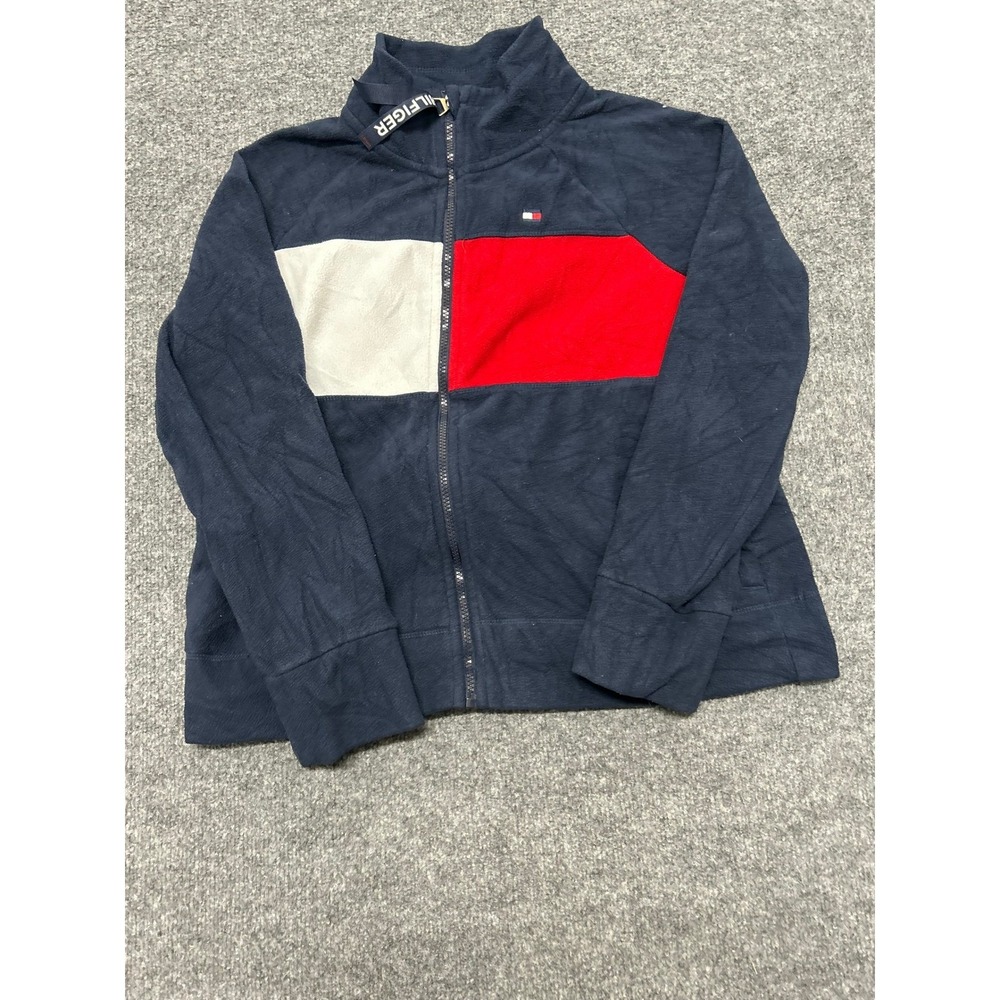Tommy Hilfiger Fleece Jacket Womens Size L Navy Blue Colorblock Full Zip Sport